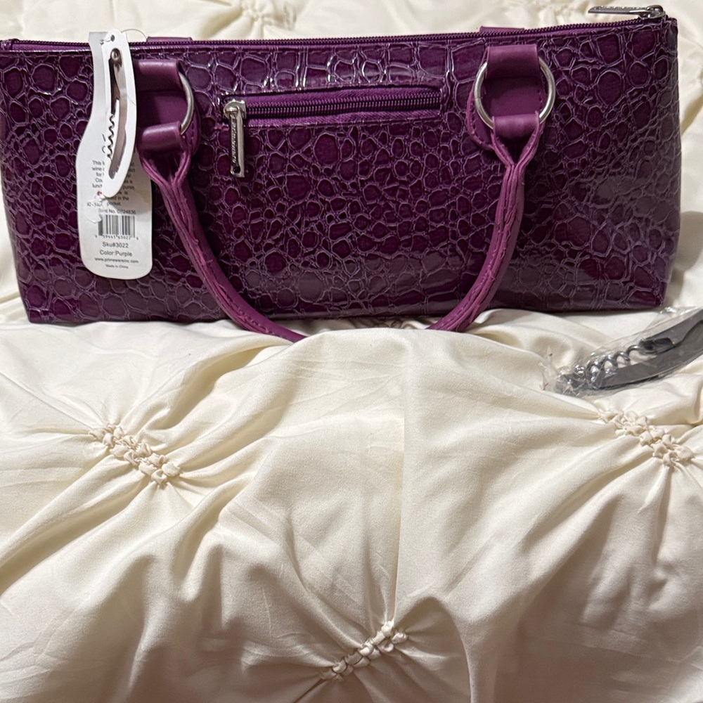 Purple Croc-Embossed wine bag